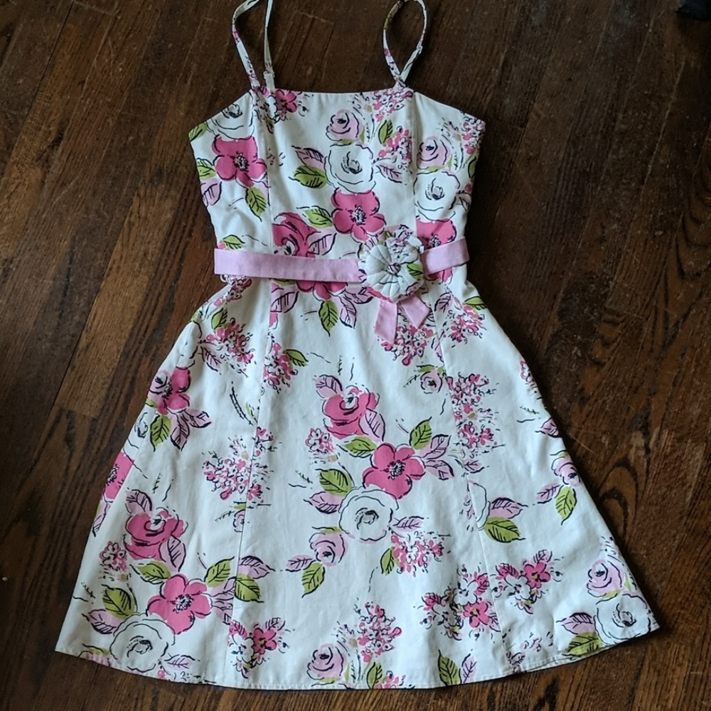 Cream and pink strapless floral LOFT dress